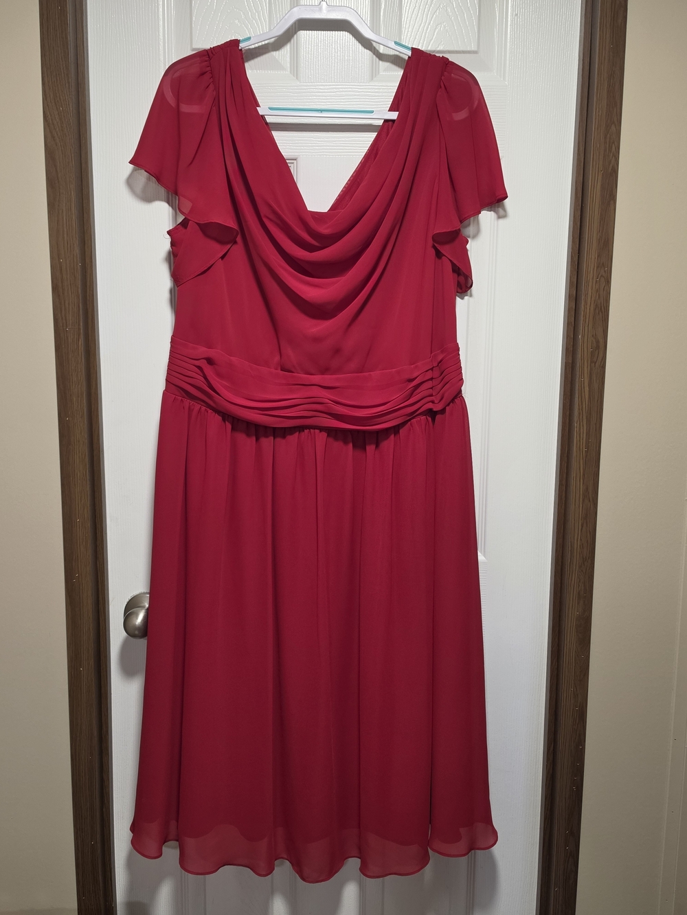 S.L. Fashions Chiffon Red Midi Dress - Size 20W